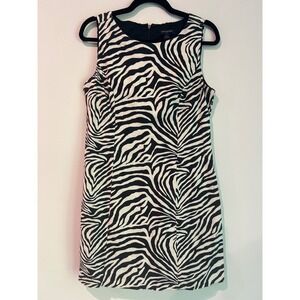 Banana Republic Zebra Print 100% Linen Shift Dress Black White Sleeveless Size 6